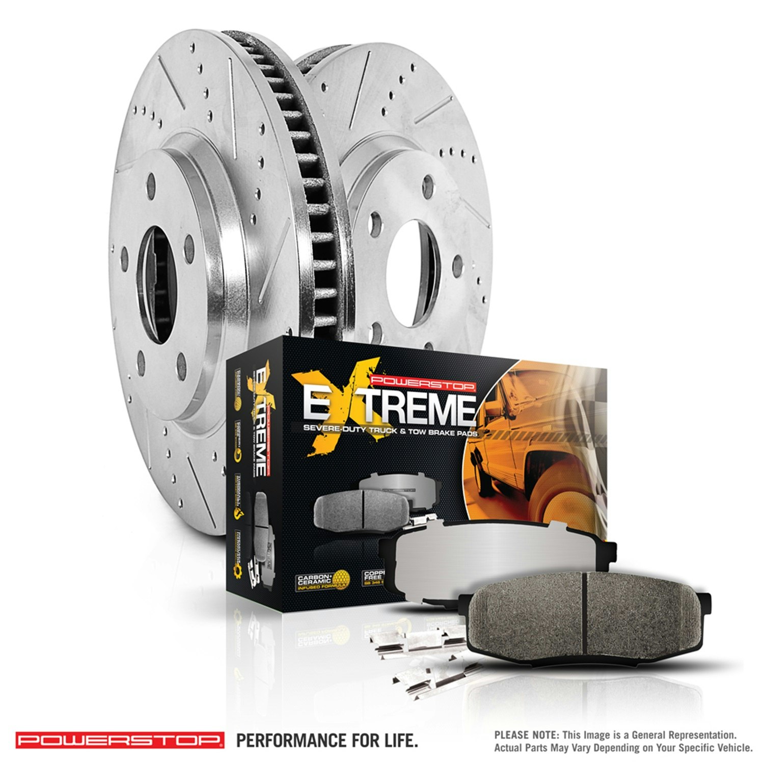Power Stop K6475-36 Z36 Truck & Tow Front Kit Rotor and Carbon-Fiber Ceramic Brake Pads 